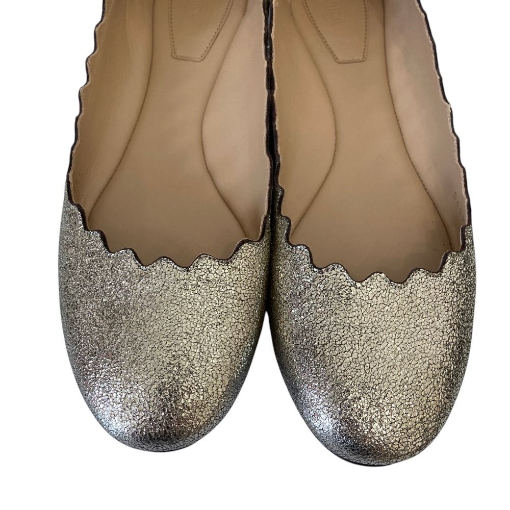 美品 Chloe クロエ スカラップ クラック レザー バレリーナ パンプス
