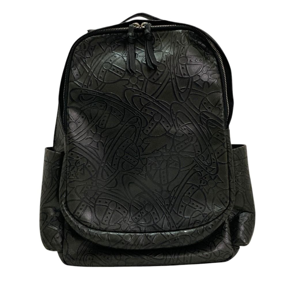 良品 Vivienne Westwood ヴィヴィアンウエストウッド アーサー オーブ エンボスレザー リュックサック ブラック メンズ レディース 古着 中古 USED