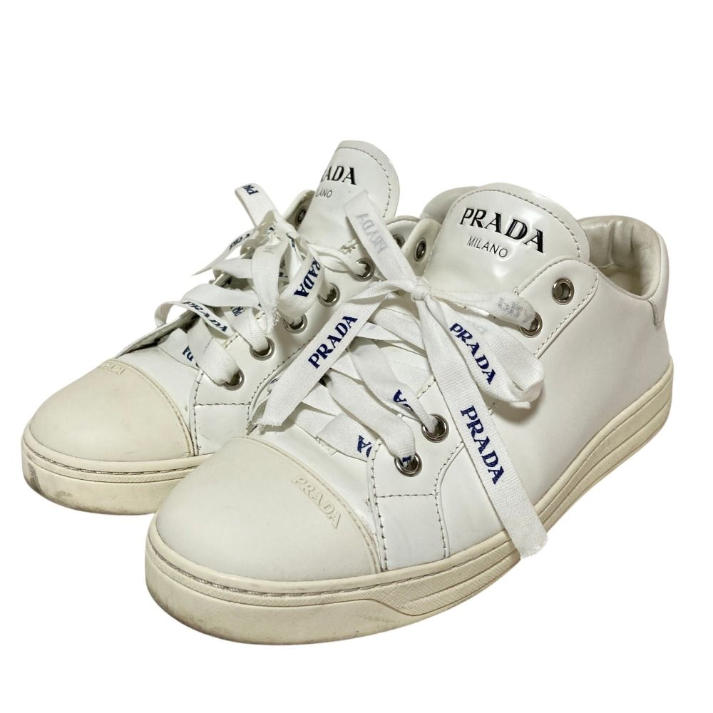 良品 PRADA プラダ レザー ローカットスニーカー 1E059M サイズ37 24cm相当 ホワイト レディース 古着 中古 USED 13,316円