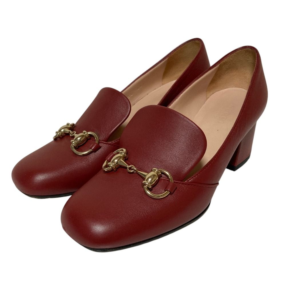 美品 GUCCI グッチ ホースビット チャンキーヒール パンプス 466701 サイズ34 21cm相当 ワインレッド レディース 古着 中古 USED