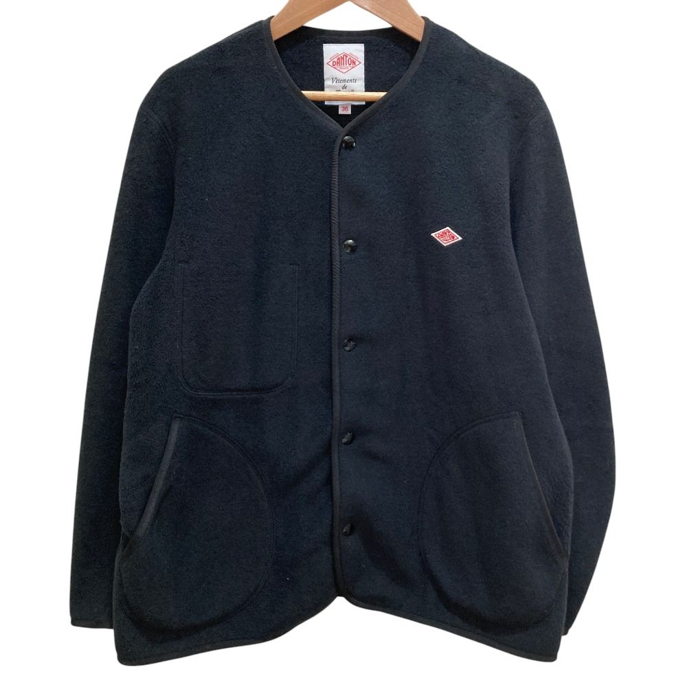 美品 DANTON ダントン ノーカラーフリースジャッケット size36 ブラック レディース 古着 中古 USED