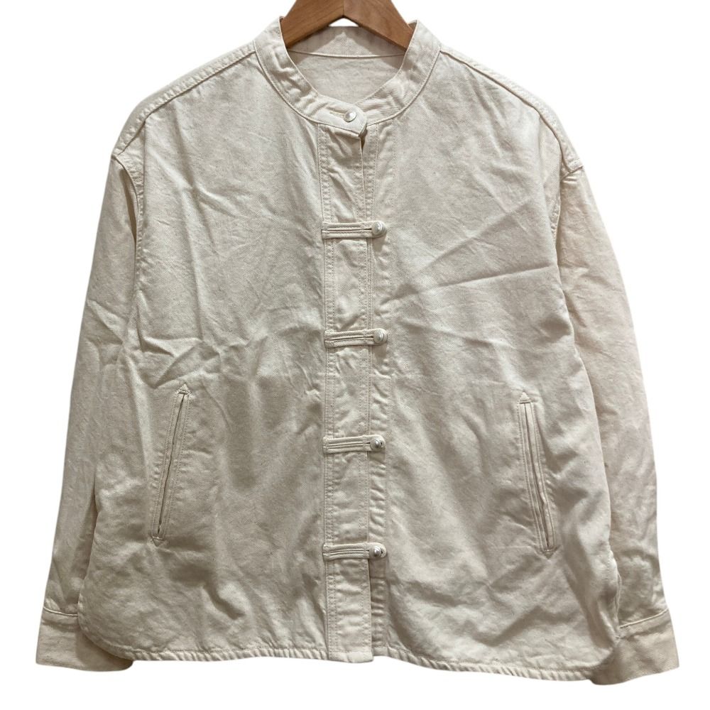 美品 PLAIN PEOPLE プレインピープル デニムバンドカラーブルゾン チャイナシャツ A1553FJ 305 サイズ3 キナリ レディース 古着 中古 USED