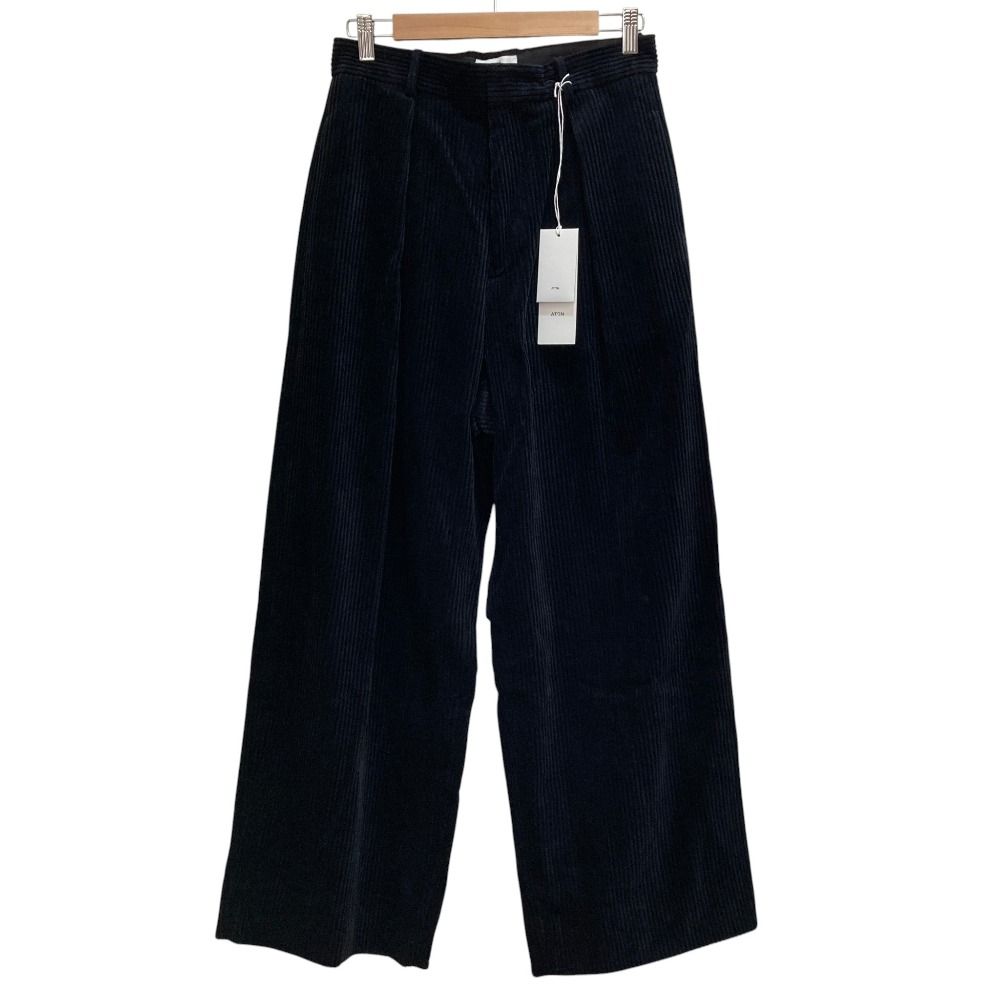 未使用 24AW ATON エイトン 5W COTTON CORDUROY コーデュロイ タックワイドパンツ サイズ02 ネイビー レディース 古着 中古 USED