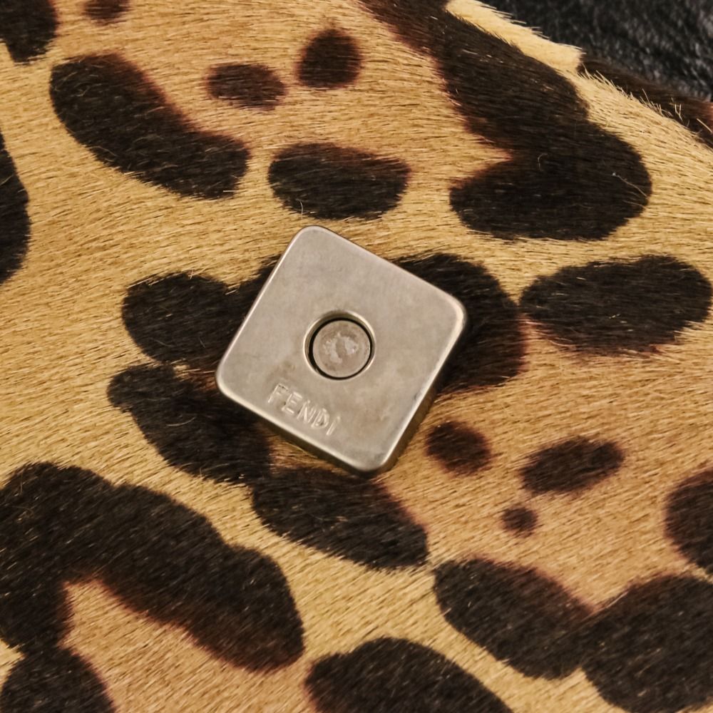 美品 FENDI フェンディ レオパード ハラコレザー マンマバケット ワン