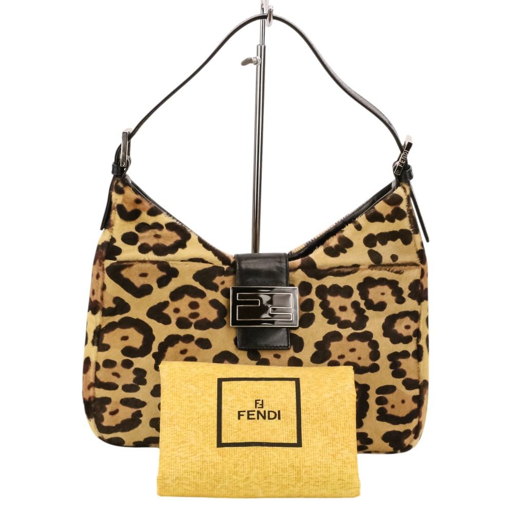 美品　フェンディ FENDI バッグ　ハラコ　レオパード　毛皮 美品 FENDI フェンディ レオパード ハラコレザー マンマバケット ワン