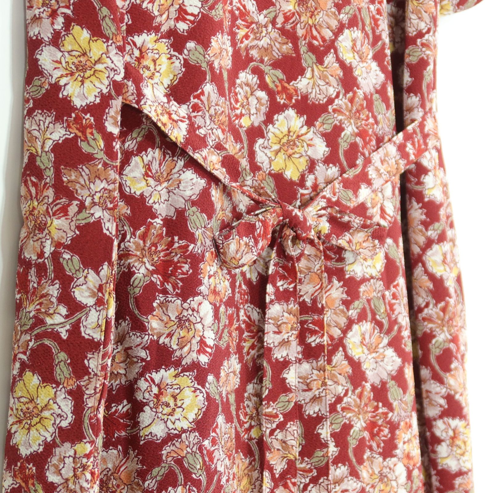 【美品】インゲボルグ★トートバッグ付♪カーネーションptワンピース 赤系 前開き ちりめん素材♪残布有 z20076 送料無料】【美品】インゲボルグ☆トートバッグ付♪カーネーションpt