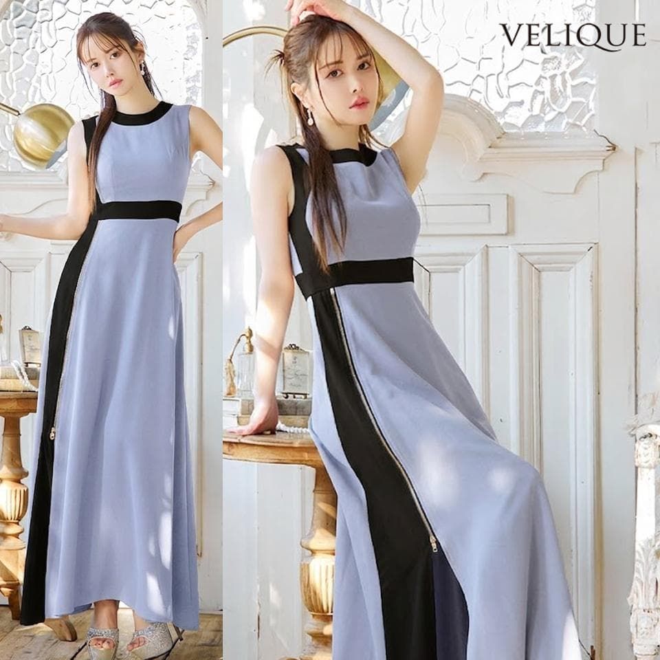 VELIQUE ヴェリーク バイカラー サイドジップ ロングドレス sugar VELIQUE / ヴェリーク】バイカラー サイドジップ ロングドレス RS-197