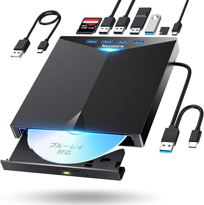 ブルーレイドライブ 外付け 【安定動作×高速書き込み】 外付けブルーレイプレーヤー blu-ray 外付けドライブ USB3.0 USB-A＆Type-C両接続 350g 軽量 1.8cm 薄型 静音設計 Windows11 10/8/7/X bebd3183