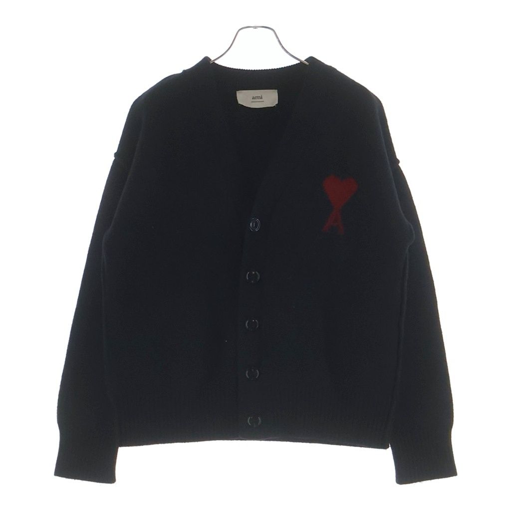 AMI Alexandre Mattiussi (アミアレクサンドルマテュッシ) Knit Cardigan ハートロゴ刺繍 ニットカーディガン ブラック レディース UKC367.018