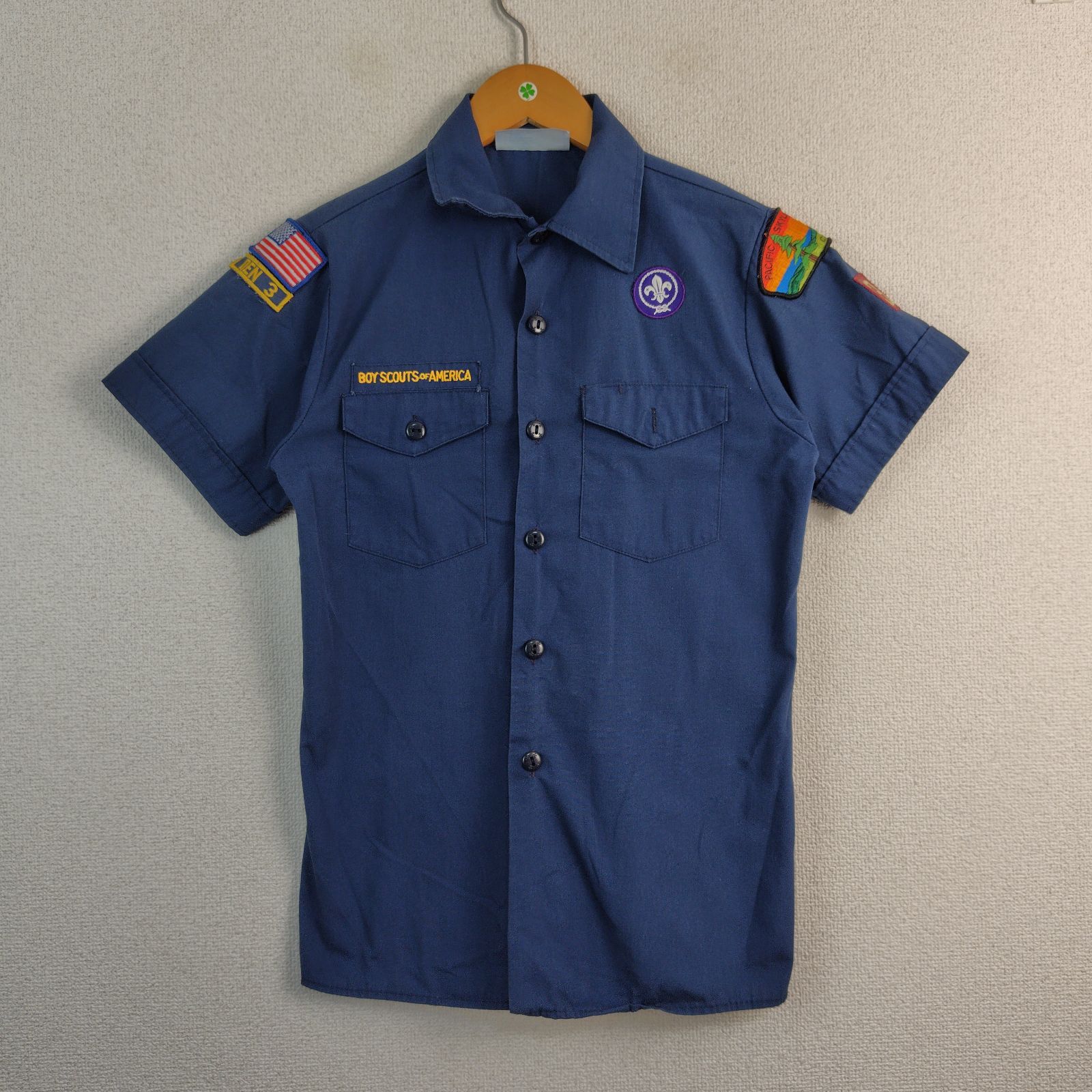 BOY SCOUTS OF AMERICA ボーイスカウト ワークシャツ 半袖シャツ ワッペン ネイビー YOUTH LG メンズ 古着 ミリタリー ワーク系