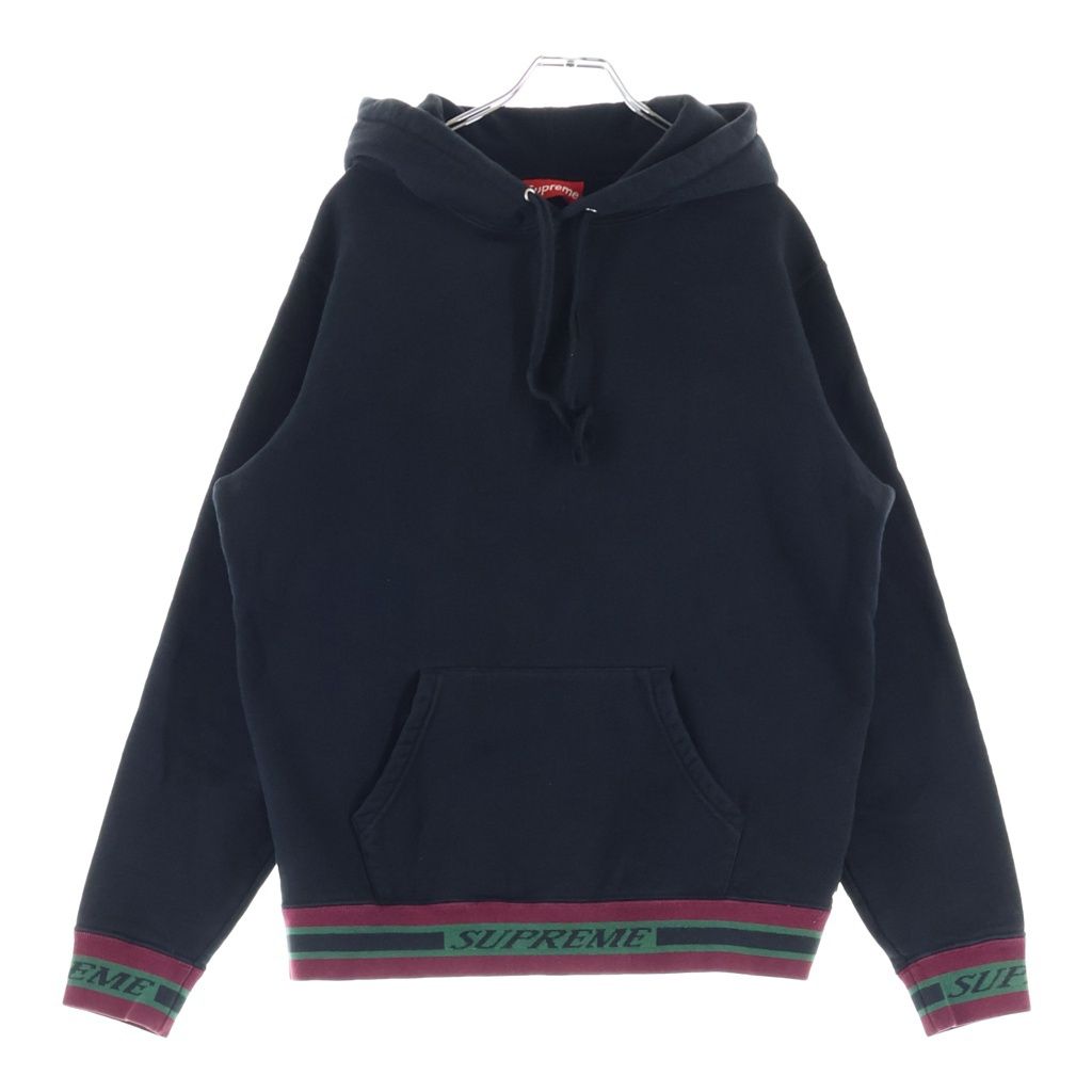SUPREME (シュプリーム) ストライプリブフーディットパーカー ブラック サイズS
