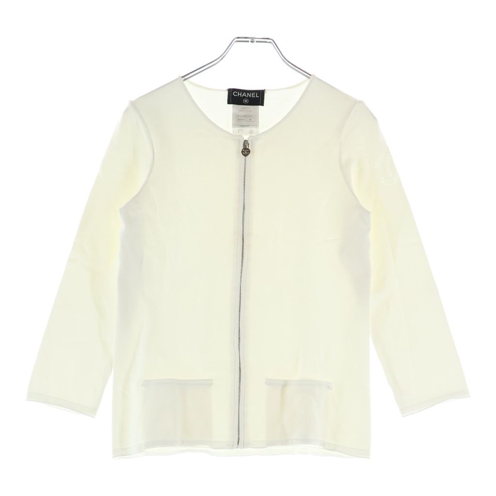 CHANEL (シャネル) クルーネック ジップカーディガン ホワイト#34 P43225K04542