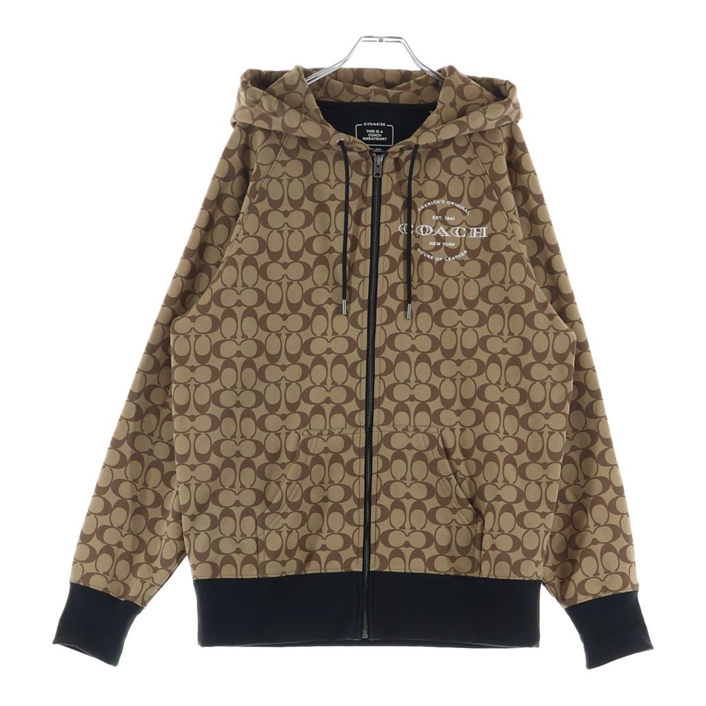 COACH (コーチ) シグネチャー フロントロゴエンブロイダリー ジップアップ スウェットパーカー ブラウン 233092