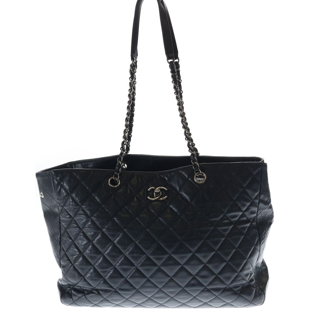 CHANEL (シャネル) ココマーク マトラッセ キルティング トートバッグ ハンドバッグ チェーンバッグ ブラック キャビアスキン シルバー金具
