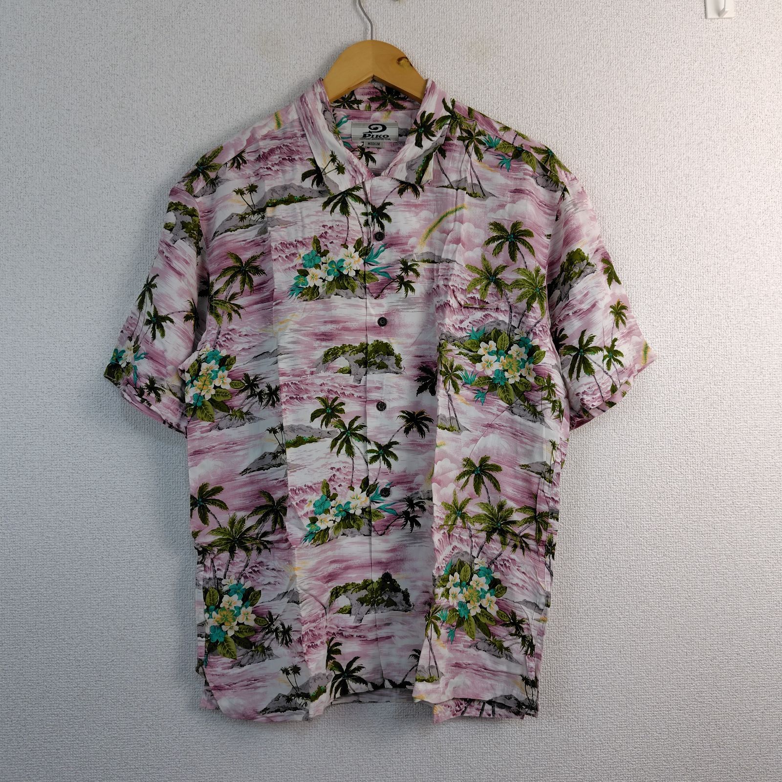 PIKO ピコ 総柄 アロハシャツ ハワイアンシャツ ピンク MEDIUM メンズ 古着 レトロ サーフ