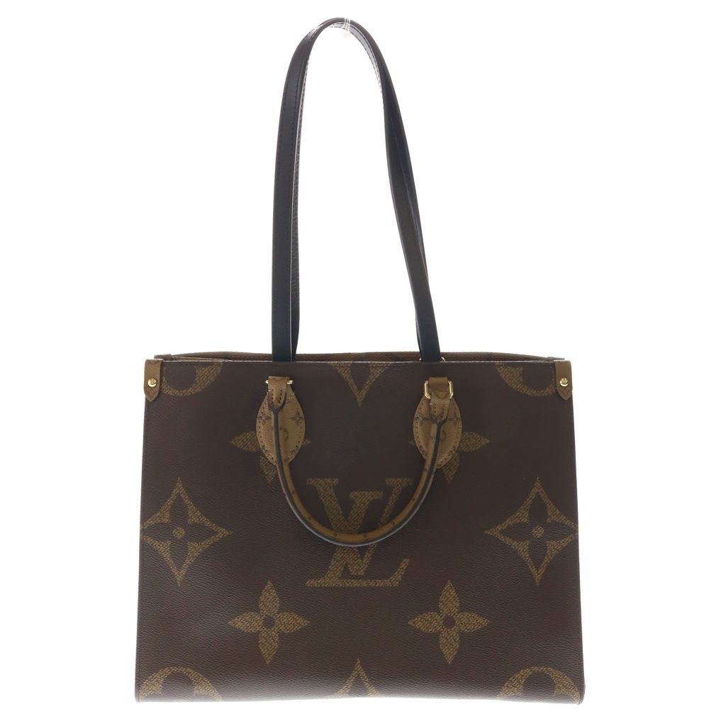 LOUIS VUITTON (ルイヴィトン) モノグラム・ジャイアント オンザゴーMM ハンドバッグ ブラウン レザー×PVC M45321 ゴールド金具