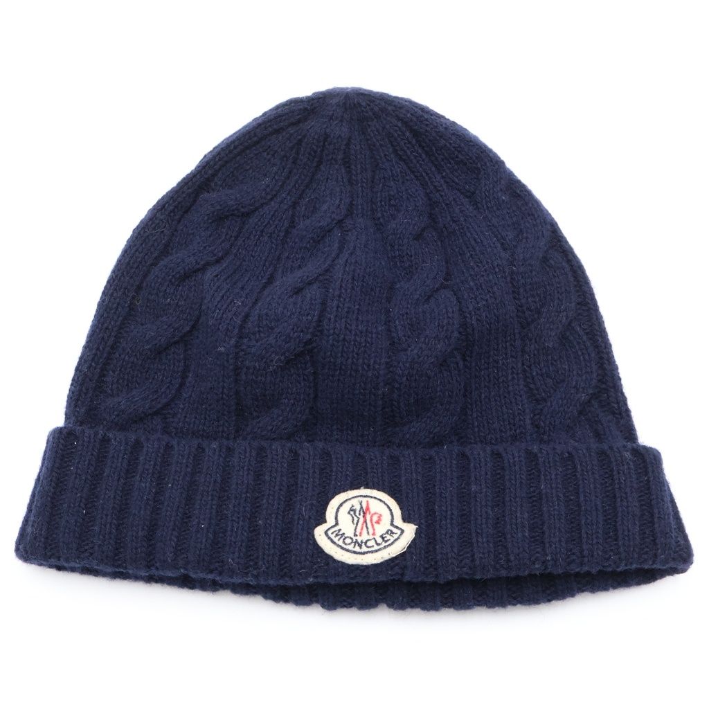 MONCLER (モンクレール) ワッペンロゴ リブ編み ニット帽 ネイビー