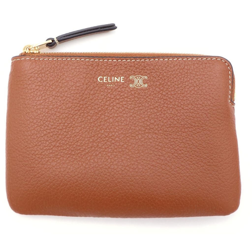 CELINE (セリーヌ) トリンオフスタンプ コインパス コインケース バッグチャーム 小物入れ ポーチ ブラウン レザー ゴールド金具