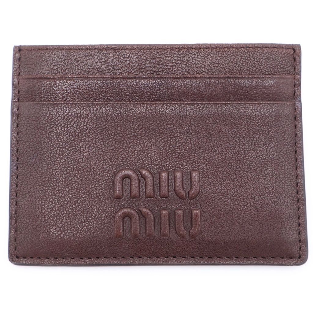 miumiu (ミュウミュウ) ロゴ カードホルダー 名刺入れ カードケース ブラウン ナッパレザー 5MC076