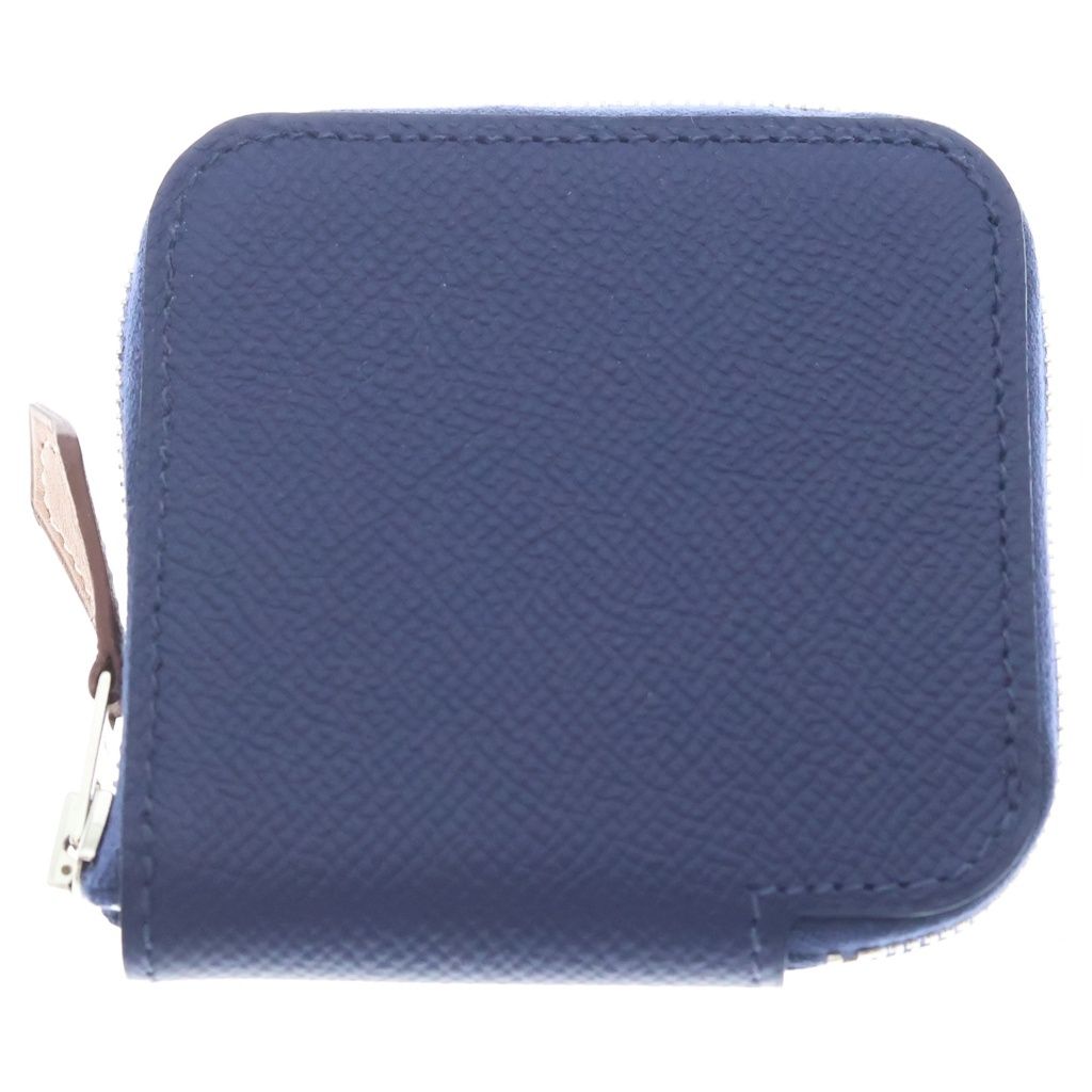 HERMES (エルメス) アザップ コンパクト シルクイン ミニ財布 コインケース ブルー/イエロー ネイビー レザー A刻印 シルバー金具