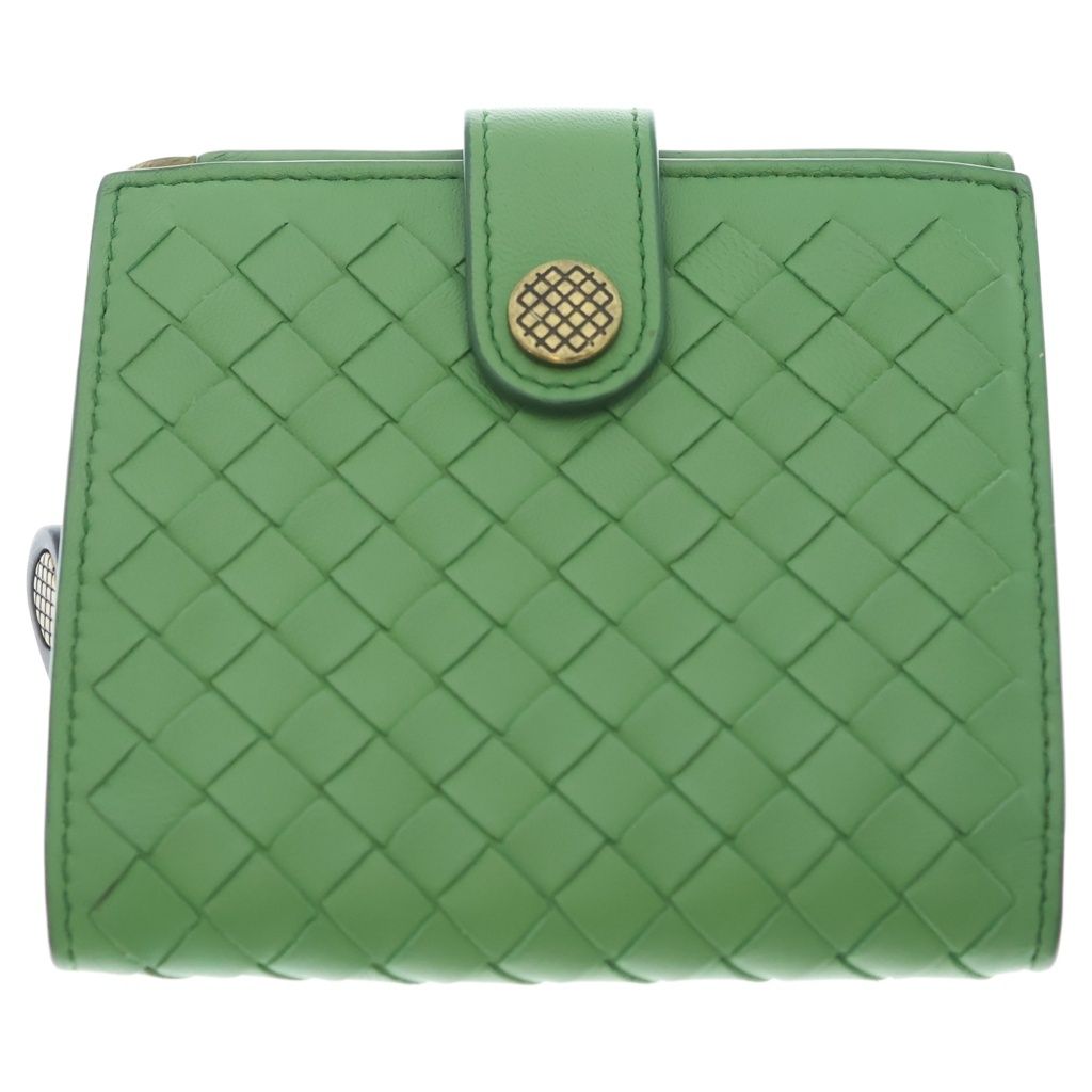 BOTTEGA VENETA (ボッテガヴェネタ) ■イントレチャート 二つ折り財布 グリーン レザー コンパクトウォレット