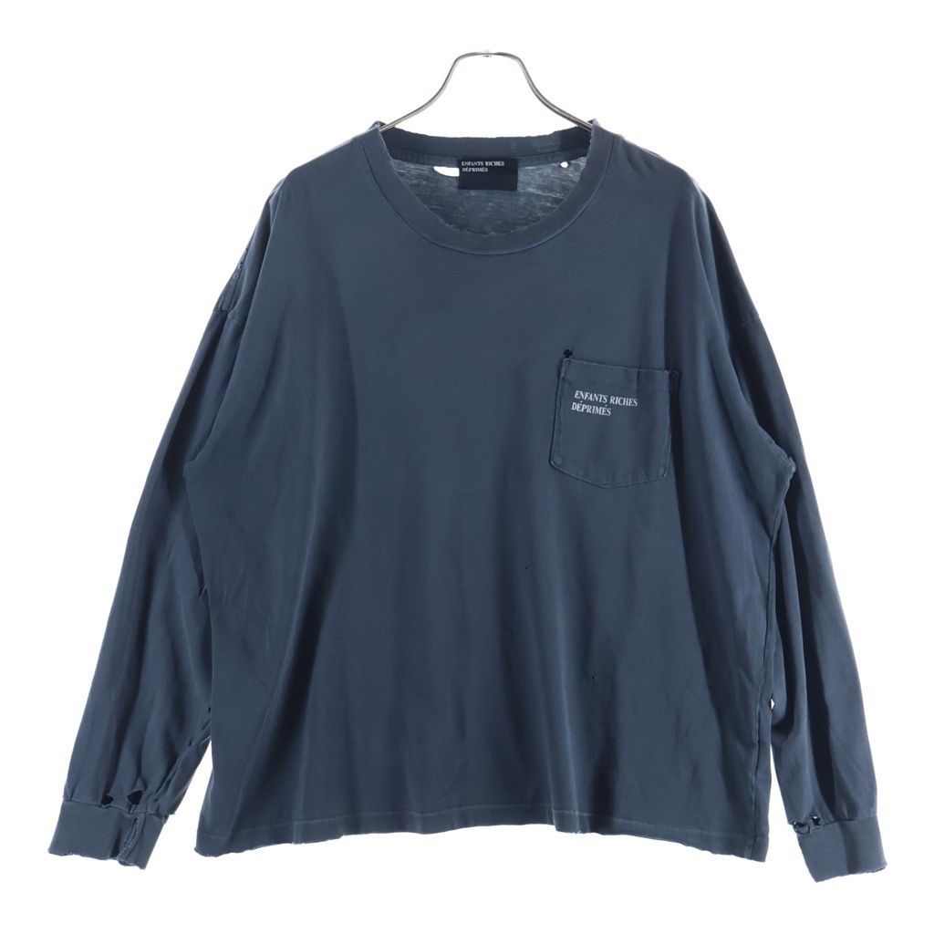ENFANTS RICHES DEPRIMES (アンファンリッシュデプリメ) 25SS CLASSIC LOGO LS T-SHIRT ウォッシュドダメージ加工ロゴプリント長袖Tシャツ グレー