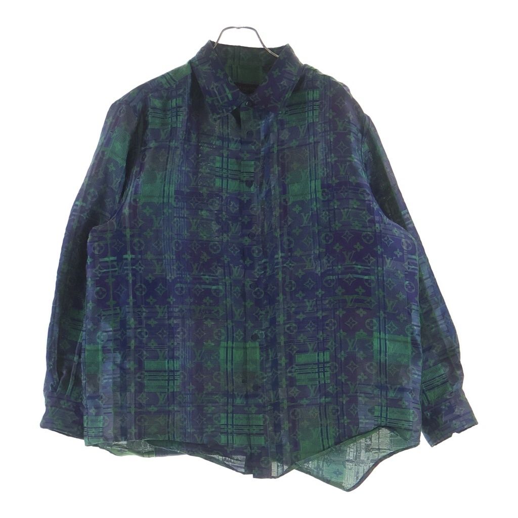 LOUIS VUITTON (ルイヴィトン) 21AW モノグラム ネオンチェック オーバーサイズ ビジネス長袖シャツ グリーン/ブルー RM212 FU9 HLS77W