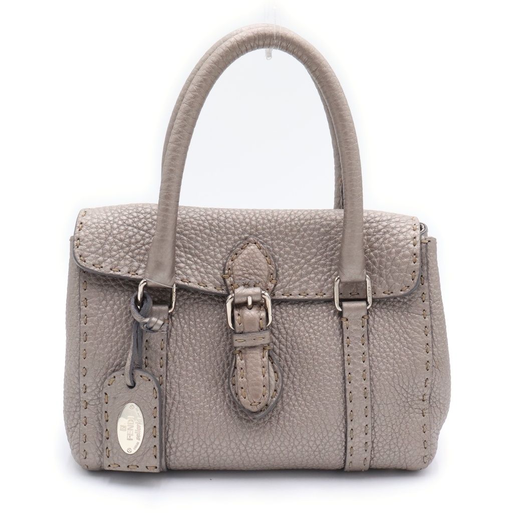 FENDI (フェンディ) セレリア ミニリンダ ハンドバッグ グレージュ シルバー レザー シルバー金具