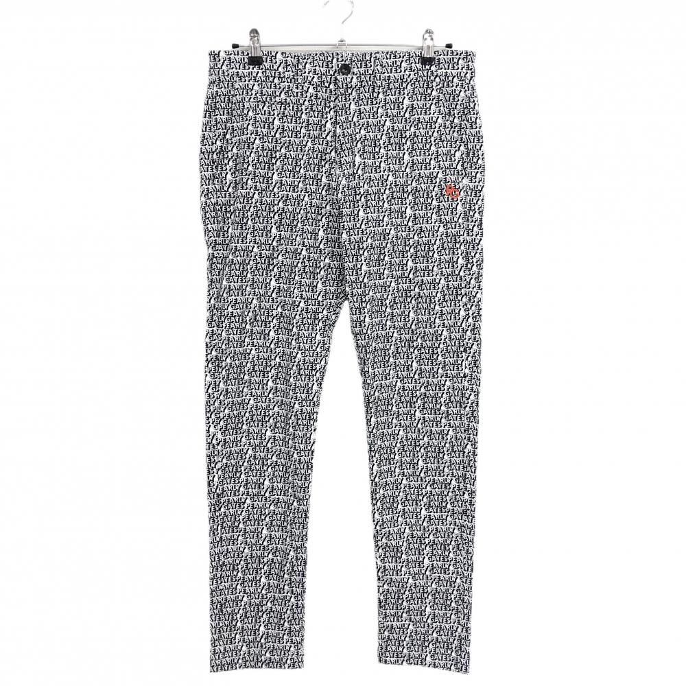 【美品】パーリーゲイツ パンツ 白×黒 英字ロゴ総柄 ストレッチ メンズ 5(L) ゴルフウェア PEARLY GATES