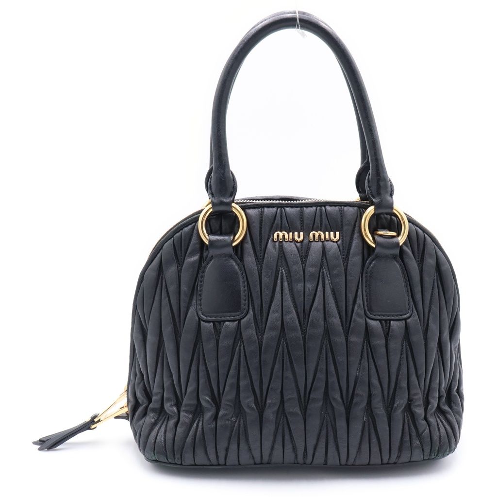 miumiu (ミュウミュウ) マテラッセ ハンドバッグ ブラック レザー ゴールド金具