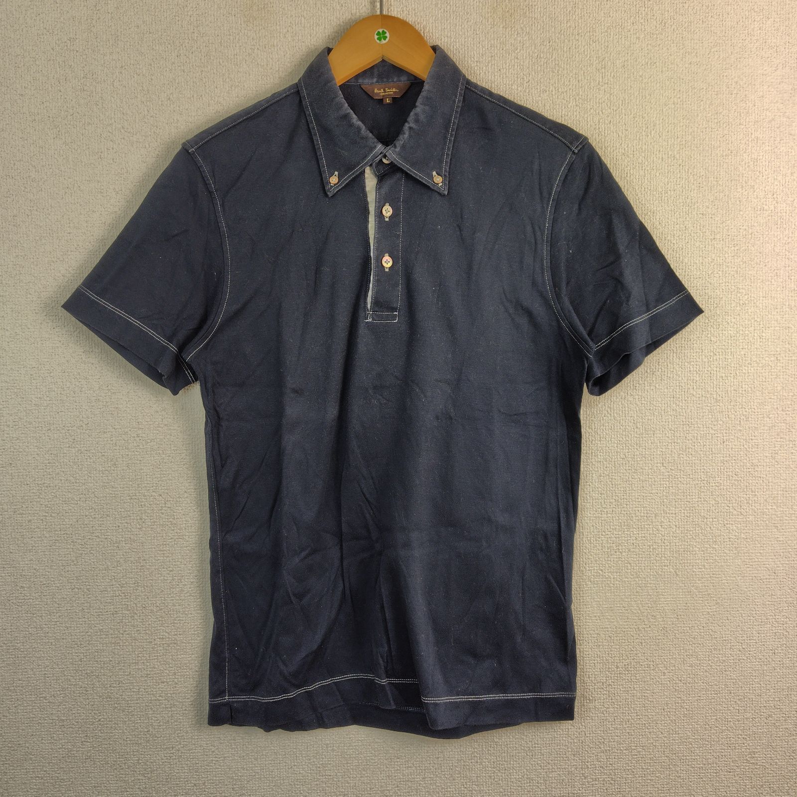 Paul Smith COLLECTION ポールスミスコレクション ステッチデザイン ポロシャツ ネイビー L メンズ 古着 モード クラシック