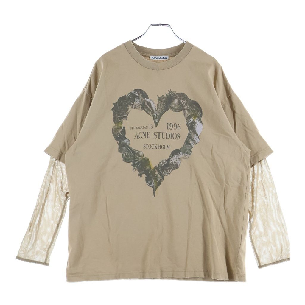 Acne Studios (アクネ ストゥディオズ) レイヤードデザイン フロントプリント 長袖Tシャツ ロンT ブラウン AL0454 17,139円