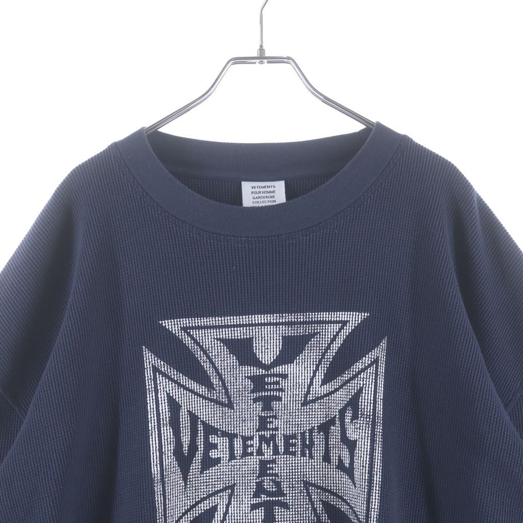 VETEMENTS (ヴェトモン) 26SS Biker Cross Waffle L/S T-Shirt バイカークロスワッフル 長袖Tシャツ カットソー ネイビー ME76LS182U