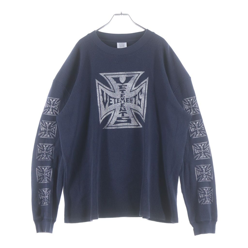 VETEMENTS (ヴェトモン) 26SS Biker Cross Waffle L/S T-Shirt バイカークロスワッフル 長袖Tシャツ カットソー ネイビー ME76LS182U