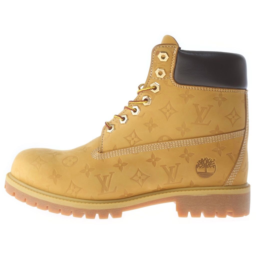 LOUIS VUITTON (ルイヴィトン) ×TIMBERLAND 6-IN モノグラム切替レザーアンクルブーツ ブラウン