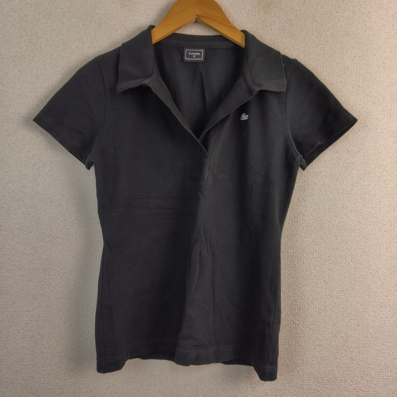 LACOSTE ラコステ スキッパー ポロシャツ ワンポイントロゴ ブラック 42 レディース 古着 シンプル モード