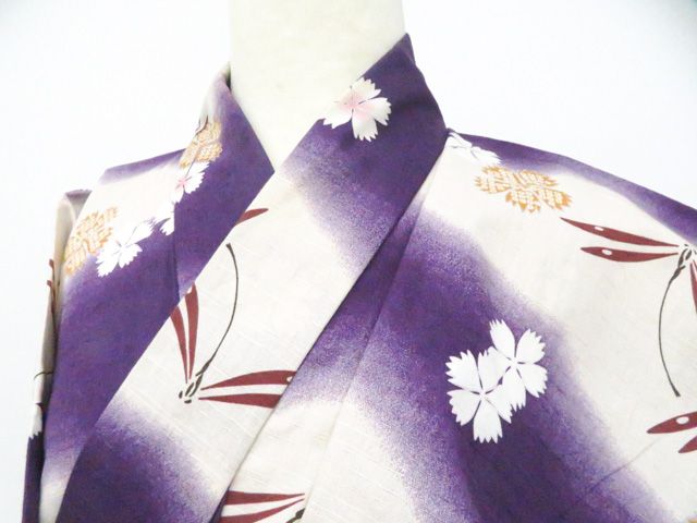 京松】浴衣 撫松庵 花 とんぼ 着物 身丈約163cm 裄丈約67cm kyo8z05