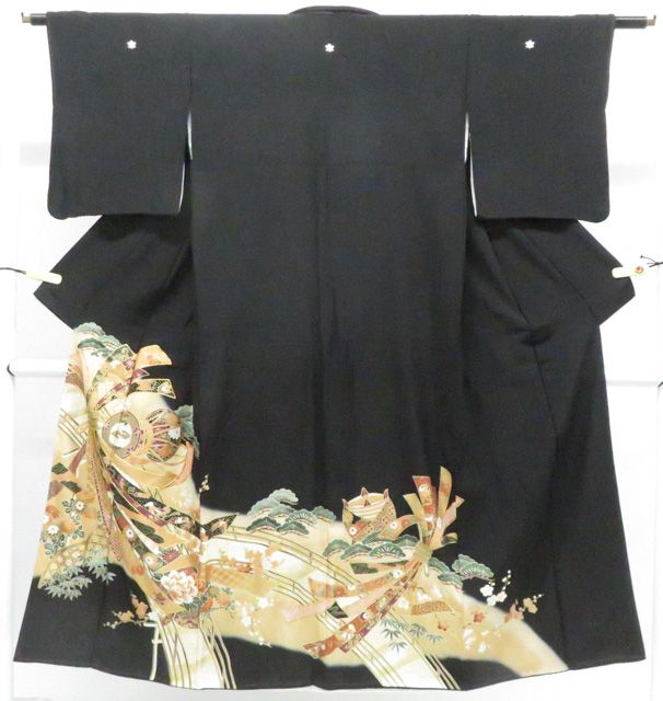 【京松】黒留袖 五つ紋 金駒 古典吉祥 宝尽くし 比翼仕立 着物 正絹 身丈約147.5cm 裄丈約60.5cm kyo8z05-890 4,000円