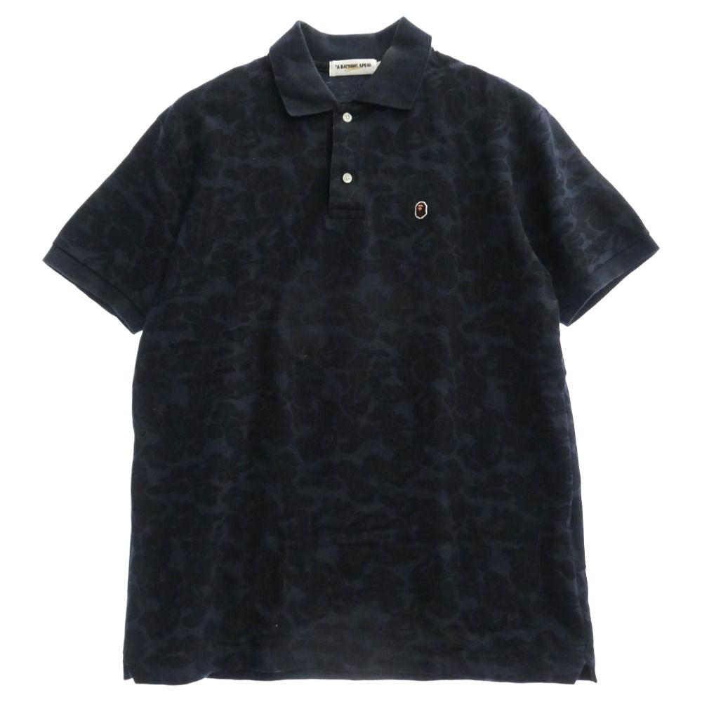 A BATHING APE アベイシングエイプ 猿カモ フェイスパッチ 半袖 ポロシャツ ネイビー系【中古】