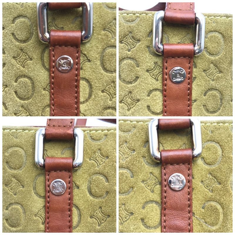CELINE セリーヌ トートバッグ ミニ Cマカダム スエード×レザー カーキ 