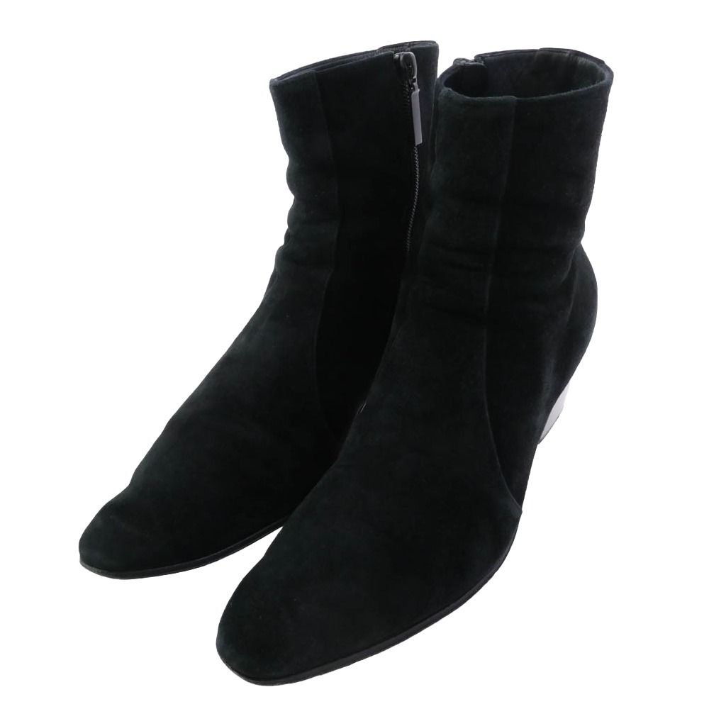 SAINT LAURENT サンローラン 667620 スエード サイドジップ ヒール ブーツ ブラック系 44【中古】
