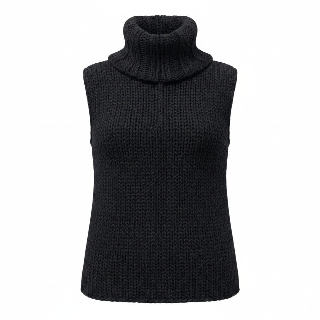 75e18 GUCCI グッチ ノースリーブニットセーター ローゲージ ハイネック イタリア製 XSサイズ ブラック レディース 女性用u02t