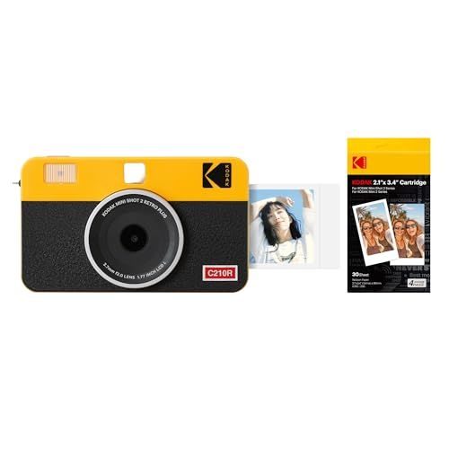 コダック KODAK Mini Shot 2 レトロ 4PASS 2-in-1インスタントカメラ＆フォトプリンター(5,3x8,6cm)＋カメラ本体8枚入り+30枚バンドル、イエロー(沖縄・離島の方発送不可）) 242b4536