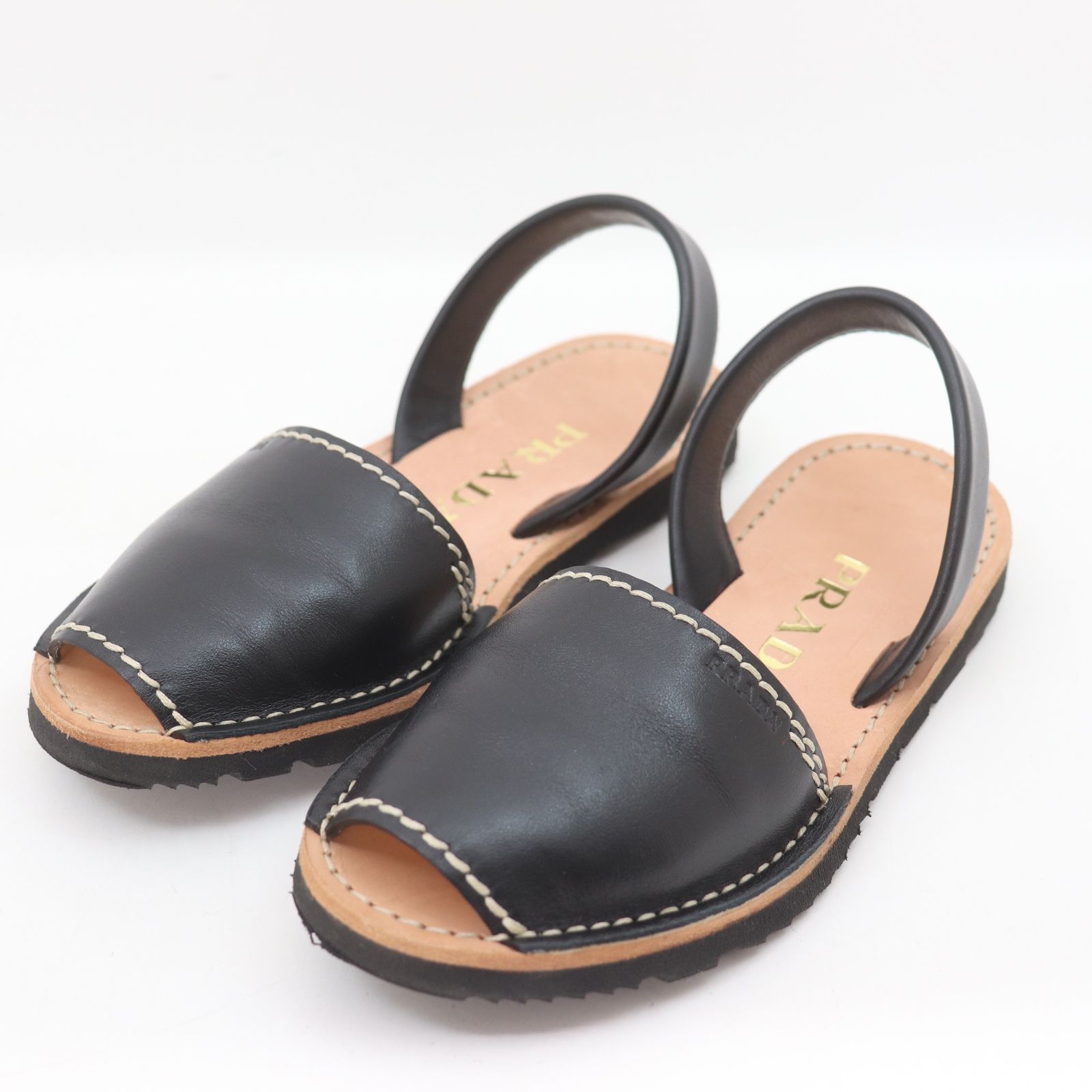 IT94E23IVPRH PRADA プラダ サンダル ブラック 黒 バックストラップ オープントゥ レザー レディース サイズ 36 1/2 シンプル ぺたんこ靴 シューズ