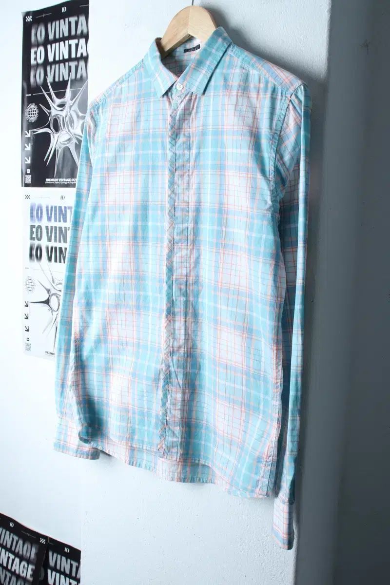(S) ARMANI アルマーニ シャツ チェック 연블루 アメカジ-77BB 4,393円