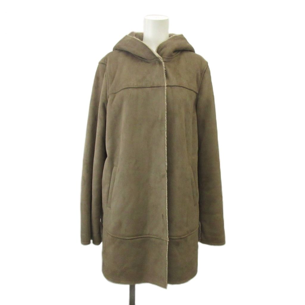 クレージュ courreges フェイクムートコート 40 モカ フード付き 長袖 無地 /SH ■GY99