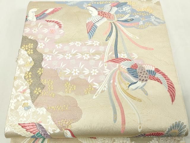 平和屋本店▼六通柄袋帯　唐織　雲取鳳凰文　本金箔　正絹　逸品　DABE9410sf