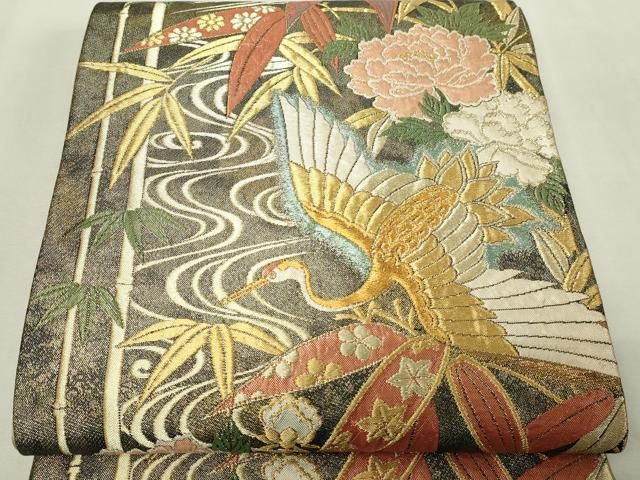 平和屋本店▼六通柄袋帯　寿鶴梅花文　本金箔　正絹　逸品　DABE9422sf 8,932円