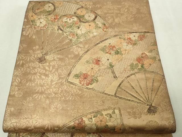 平和屋本店▼六通柄袋帯 扇面取能衣花文 漆金慴箔 正絹 逸品 DABE9425sf