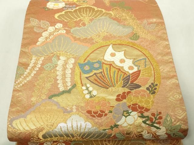 平和屋本店▼六通柄袋帯　唐織　花蝶丸文　鏡金　正絹　逸品　DABE9429sf